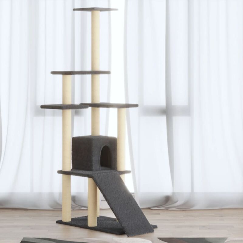 foto del prodotto vidaxl albero per gatti con tiragraffi in sisal grigio scuro 155 cm