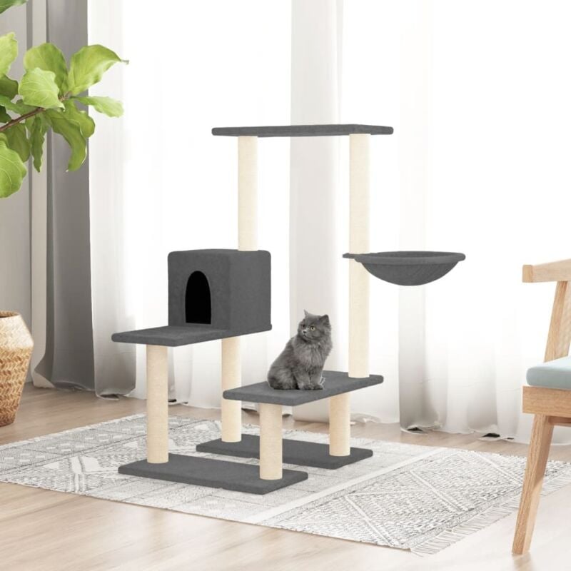 foto del prodotto vidaxl albero per gatti con tiragraffi in sisal grigio scuro 94,5 cm