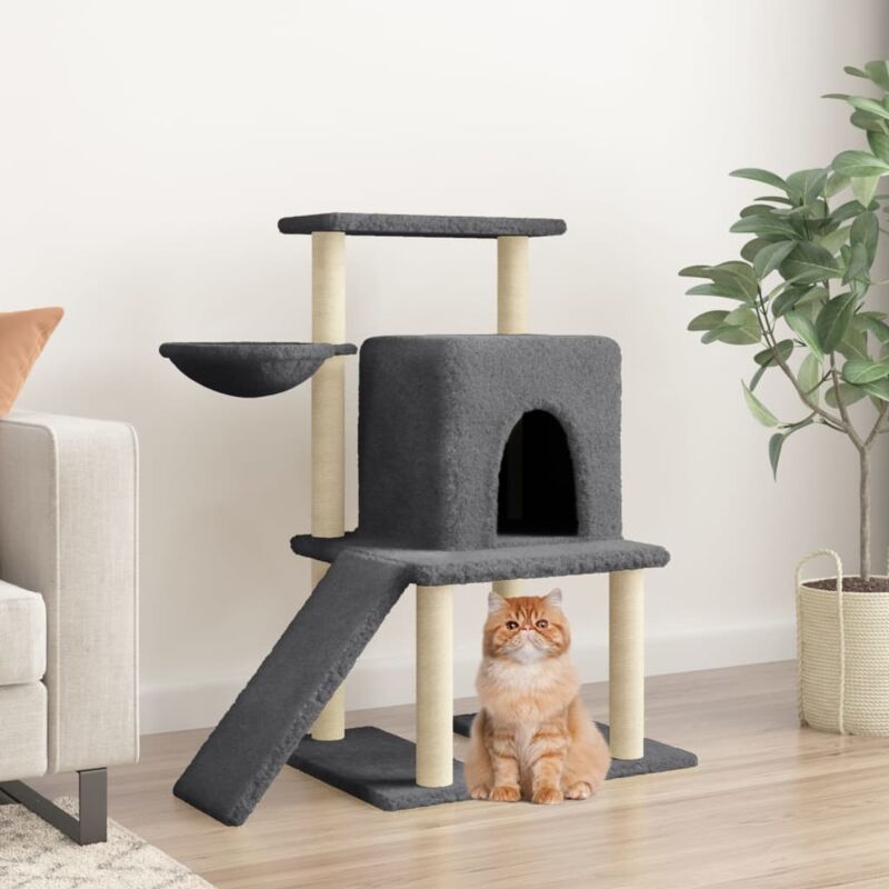 foto del prodotto vidaxl albero per gatti con tiragraffi in sisal grigio scuro 96,5 cm
