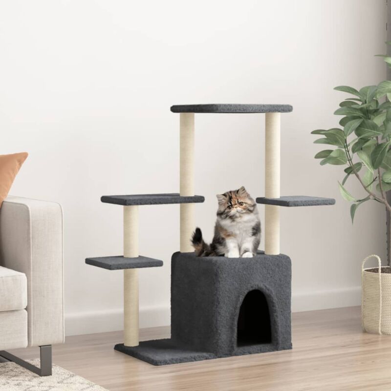 foto del prodotto vidaxl albero per gatti con tiragraffi in sisal grigio scuro 97,5 cm