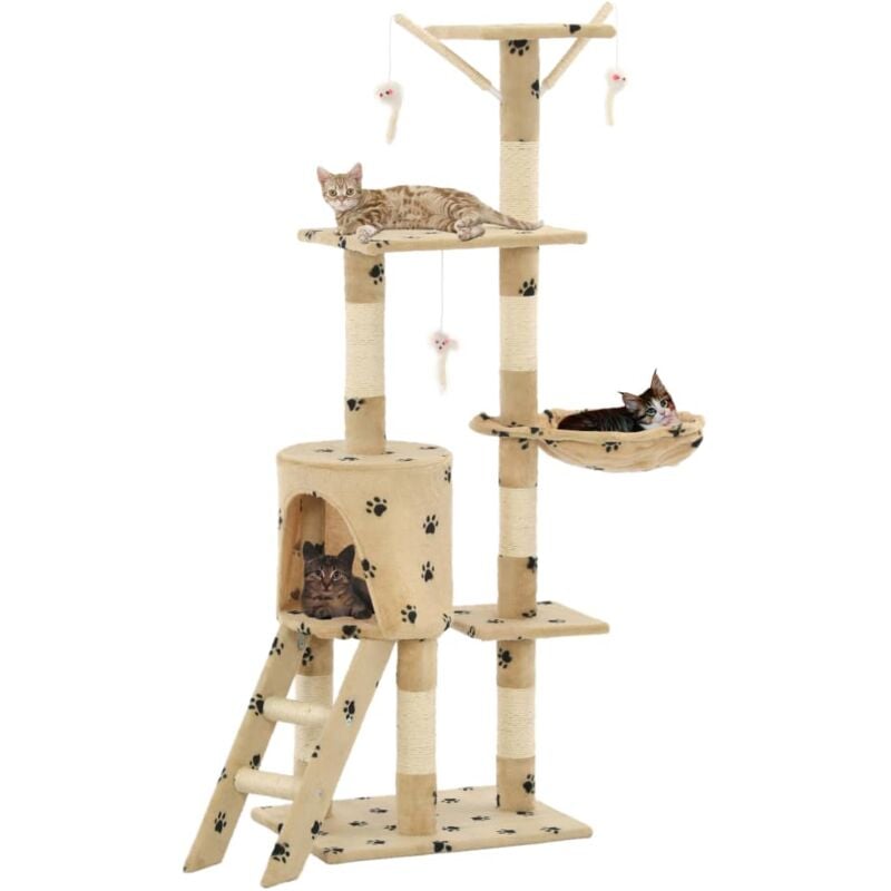 foto del prodotto vidaxl albero per gatti e tiragraffi sisal 138 cm zampe stampate beige 418813