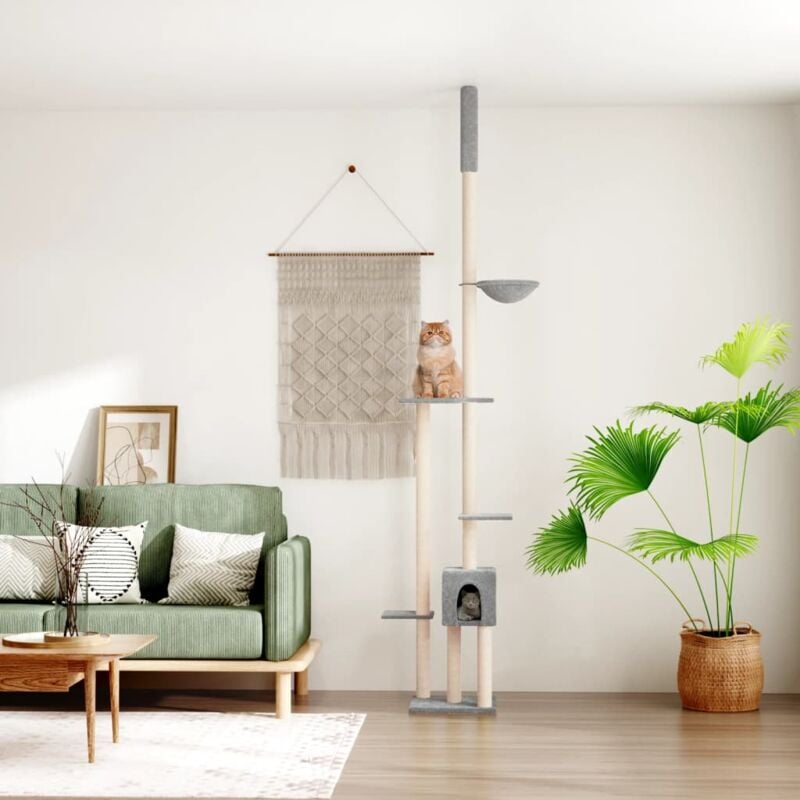 foto del prodotto vidaxl albero per gatti pavimento soffitto grigio chiaro 258,5 284,5cm