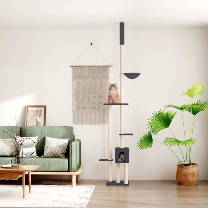 foto del prodotto vidaxl albero per gatti pavimento soffitto grigio scuro 258,5 284,5 cm