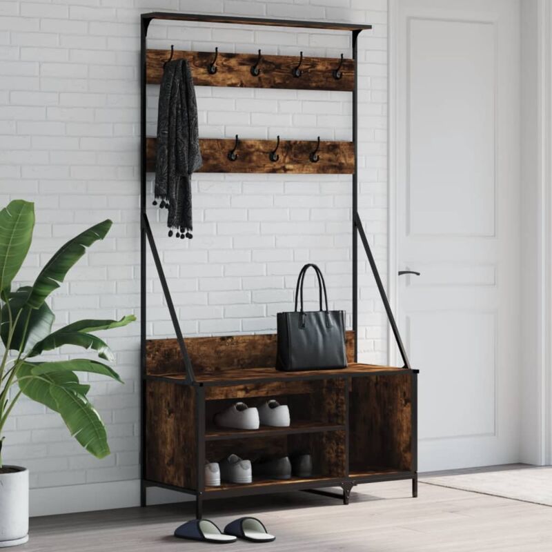 foto del prodotto vidaxl appendiabiti con porta scarpe rovere fumo 100x41x184 cm