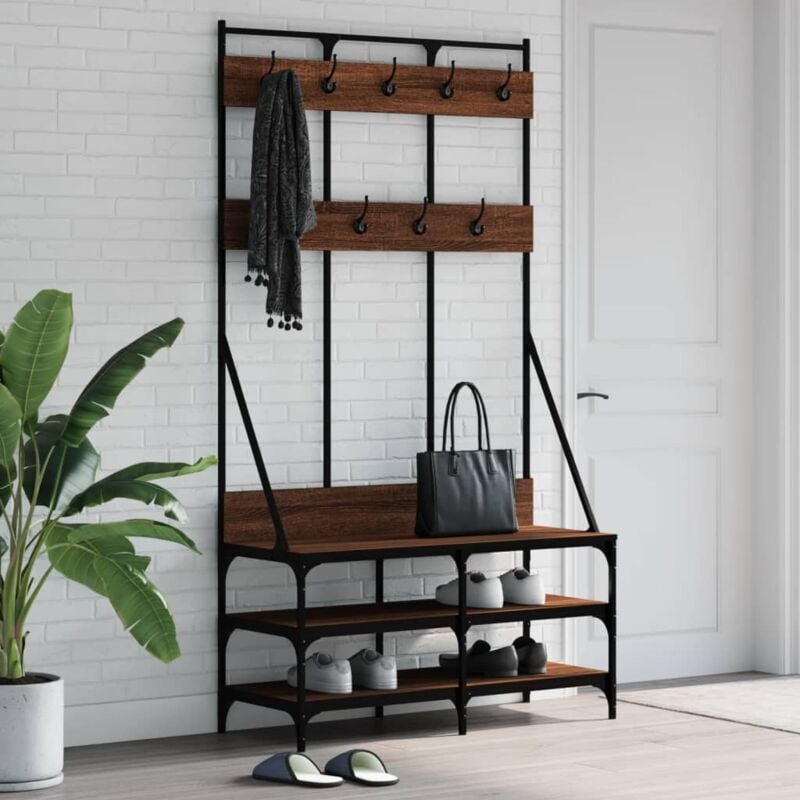 foto del prodotto vidaxl appendiabiti con porta scarpe rovere marrone 100x40x184 cm