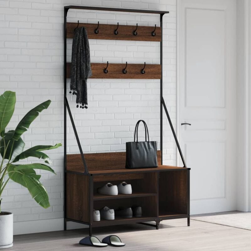 foto del prodotto vidaxl appendiabiti con porta scarpe rovere marrone 100x41x184 cm