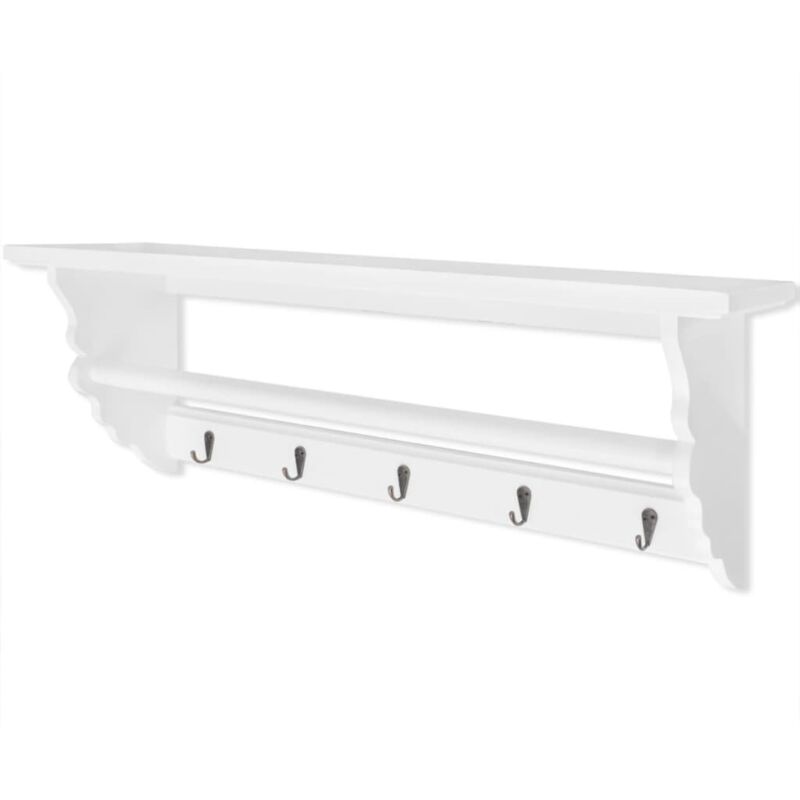 foto del prodotto vidaxl appendiabiti in mdf 70x18x26 cm stile barocco con 5 ganci e mensola bianco