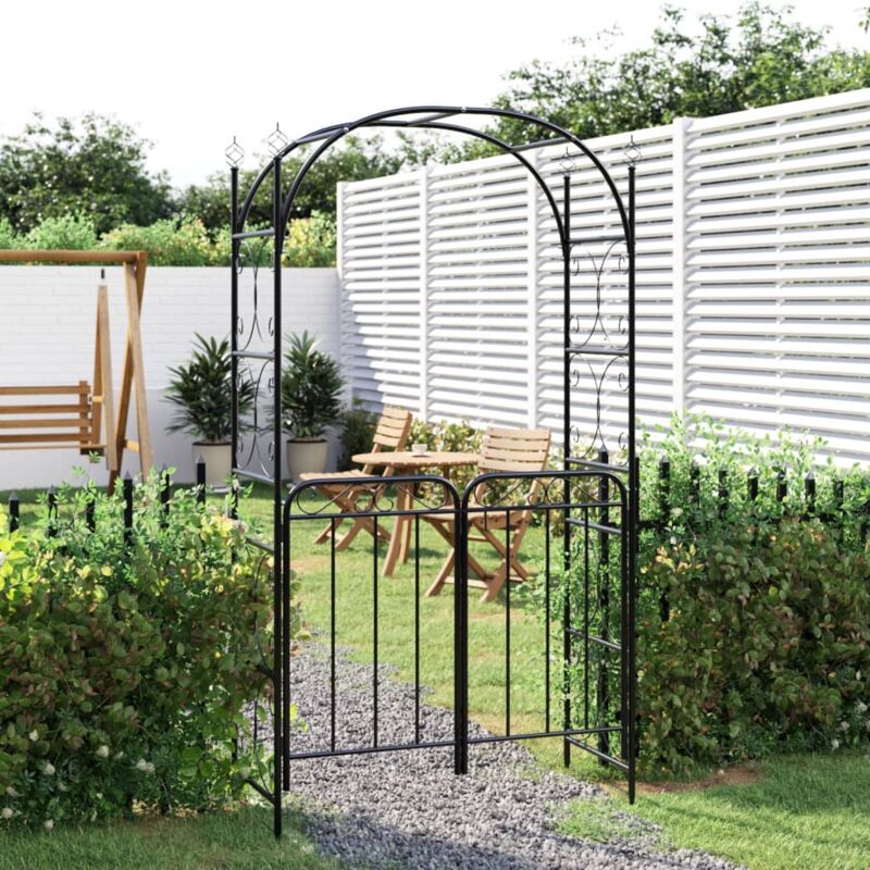 foto del prodotto vidaxl arco da giardino con cancello nero 108x45x235 cm acciaio