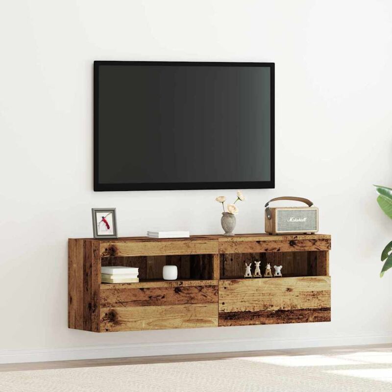 foto del prodotto vidaxl armadi da muro per tv con luci led 2 pezzi in legno antico 60x30x40 cm