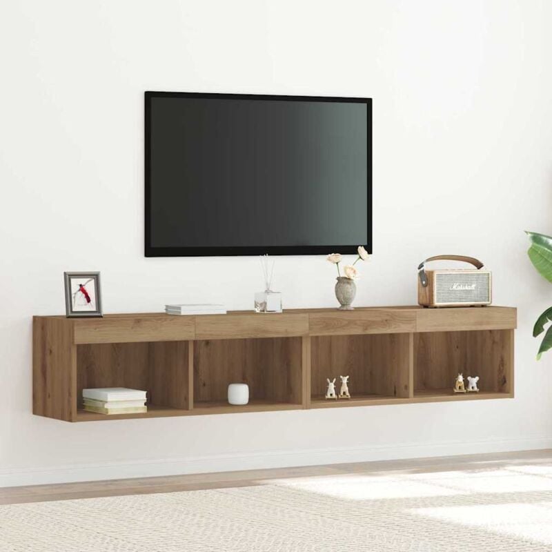 foto del prodotto vidaxl armadi da muro per tv con luci led 2 pezzi rovere artigianale 80x30x30 cm