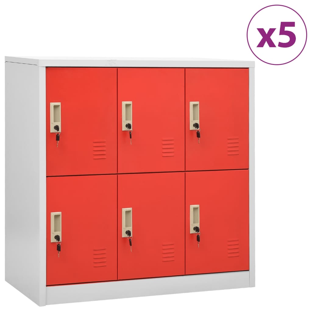 foto del prodotto vidaxl armadietti chiavi 5pz grigio chiaro rosso 90x45x92,5cm acciaio