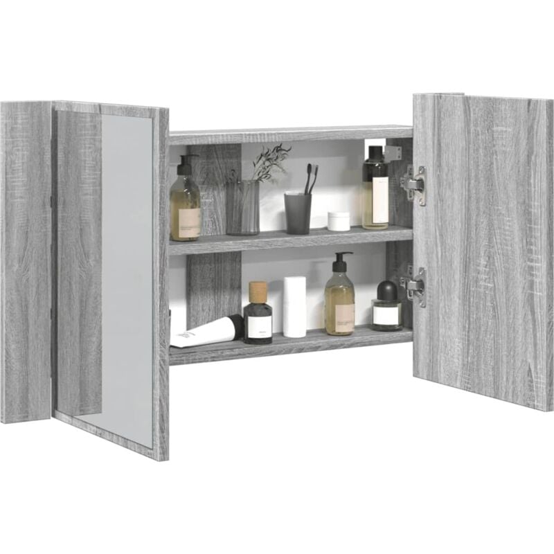 foto del prodotto vidaxl armadietto a specchio con led grigio sonoma 80x12x45cm acrilico