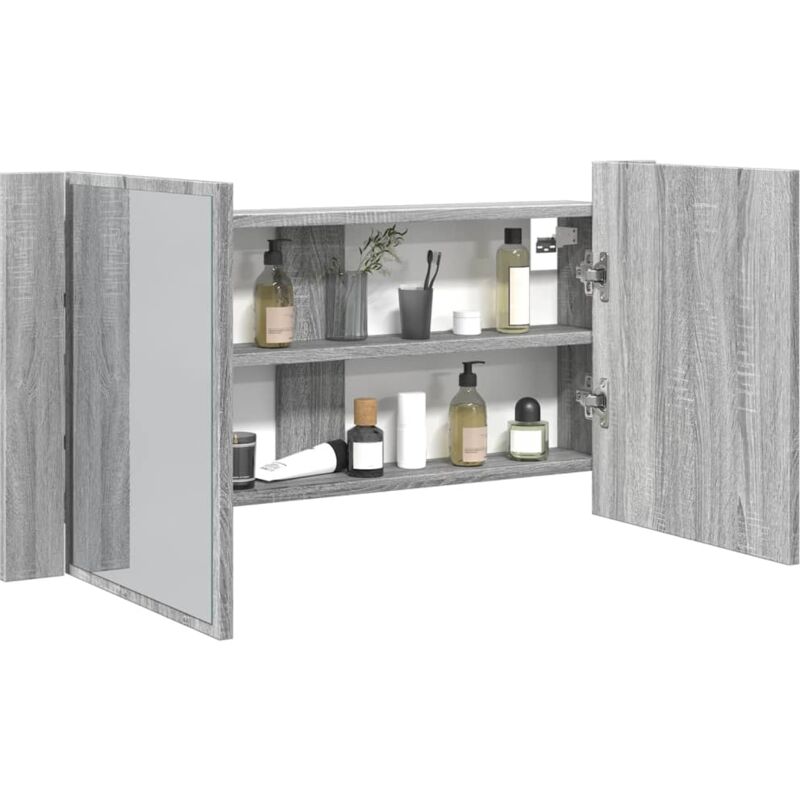 foto del prodotto vidaxl armadietto a specchio con led grigio sonoma 90x12x45cm acrilico