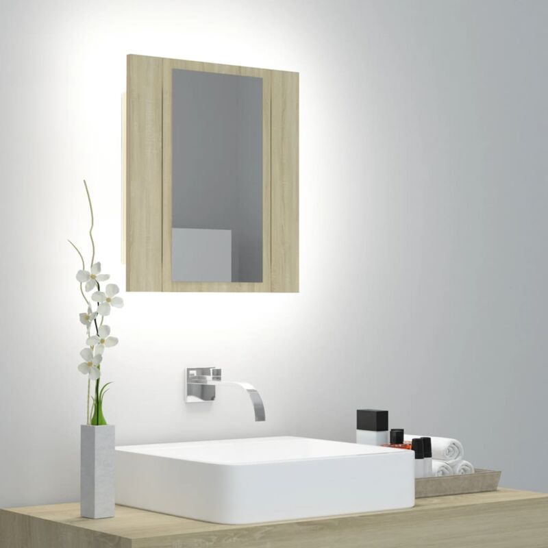 foto del prodotto vidaxl armadietto a specchio con luci led rovere sonoma in acrilico