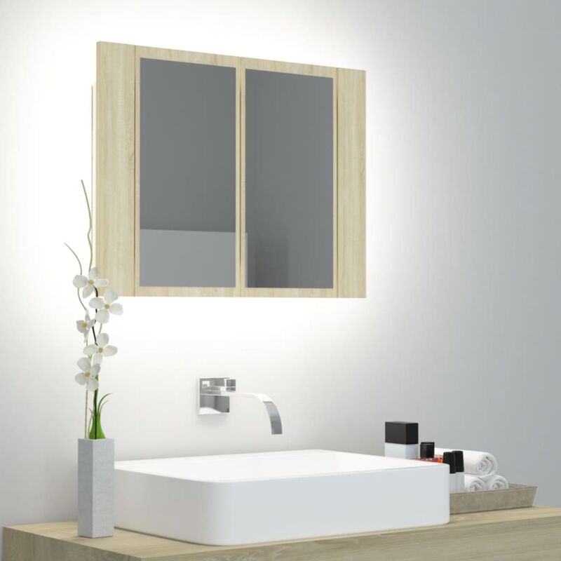 foto del prodotto vidaxl armadietto a specchio con luci led rovere sonoma in acrilico