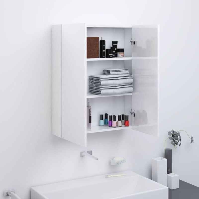 foto del prodotto vidaxl armadietto a specchio per bagno 60x15x75 cm mdf bianco lucido