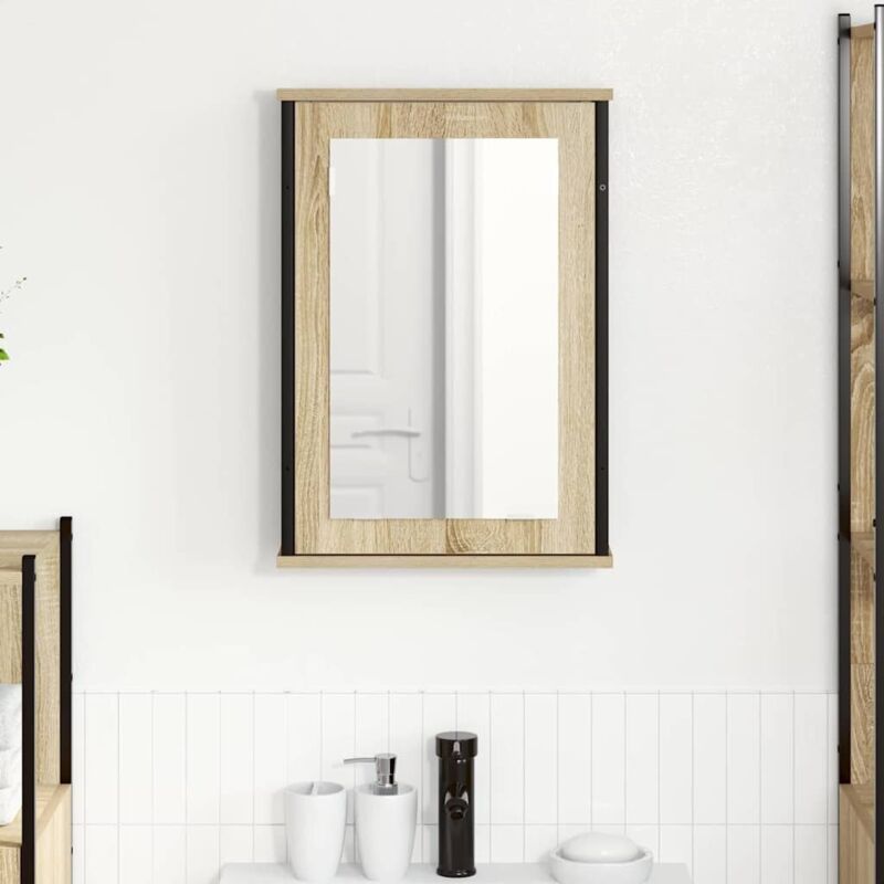 foto del prodotto vidaxl armadietto a specchio rovere naturale truciolato, vetro, metallo