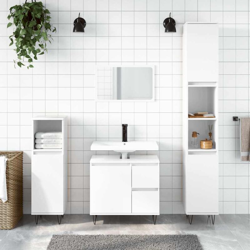 foto del prodotto vidaxl armadietto bagno bianco lucido 65x33x60cm in legno multistrato
