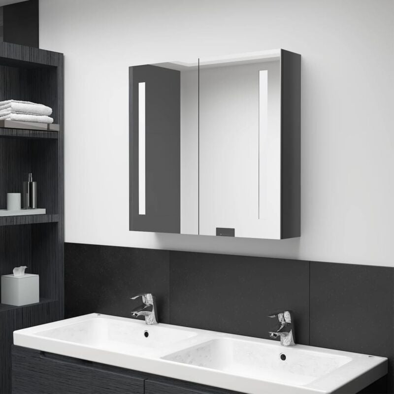 foto del prodotto vidaxl armadietto bagno con specchio e led grigio lucido 62x14x60 cm