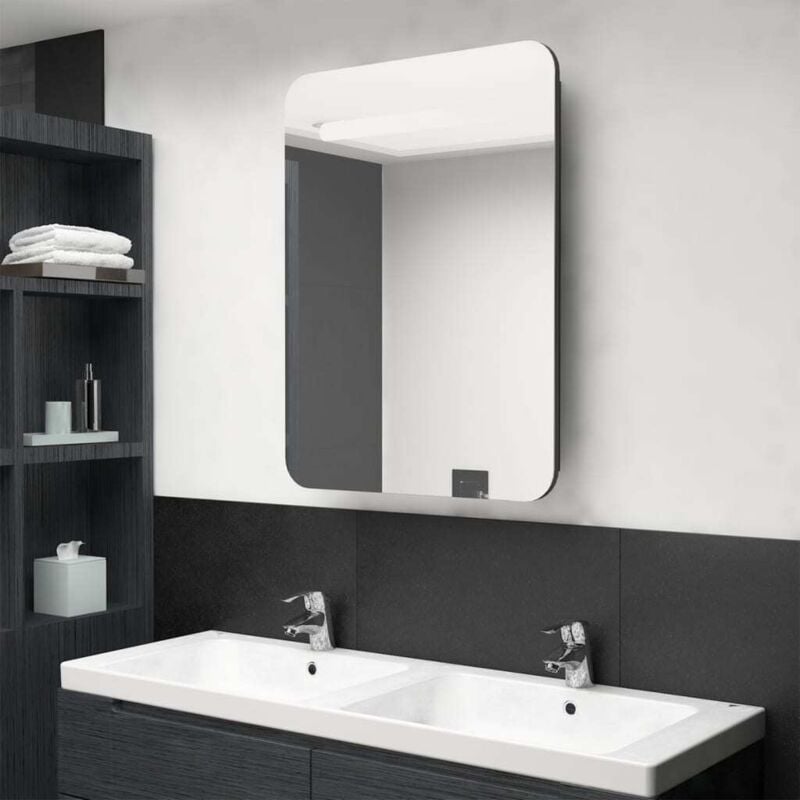 foto del prodotto vidaxl armadietto bagno con specchio e led nero lucido 60x11x80 cm
