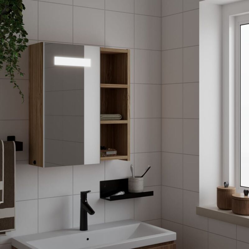 foto del prodotto vidaxl armadietto bagno con specchio e led rovere 45x13x52 cm