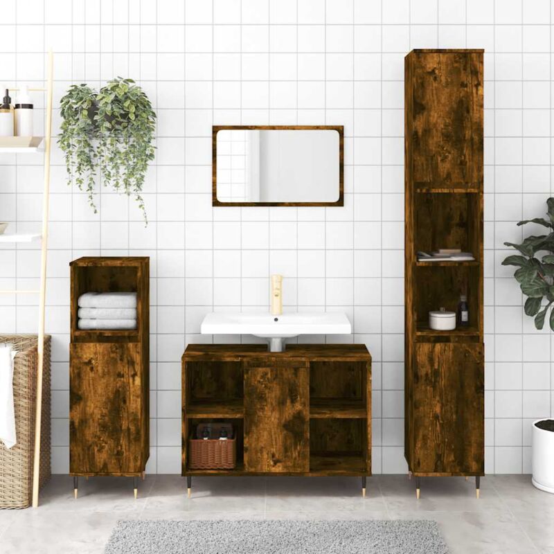 foto del prodotto vidaxl armadietto bagno rovere fumo 30x30x100 cm in legno multistrato