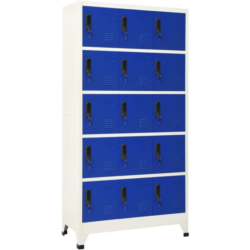 foto del prodotto vidaxl armadietto con serratura in acciaio con 15 scomparti con chiavi vari colori colore grigio e blu