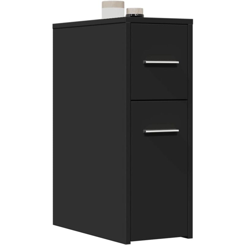 foto del prodotto vidaxl armadietto da bagno stretto con ruote nero in truciolato