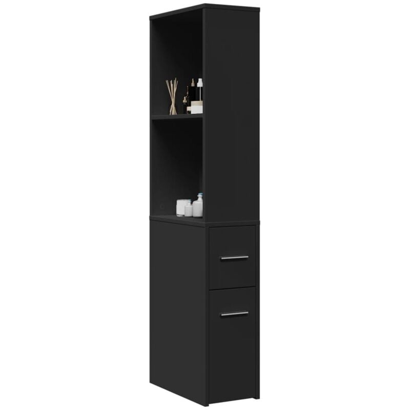 foto del prodotto vidaxl armadietto da bagno stretto con ruote nero in truciolato