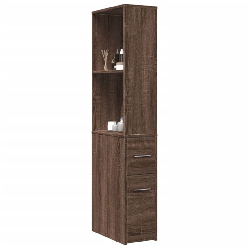 foto del prodotto vidaxl armadietto da bagno stretto con ruote rovere marrone truciolato