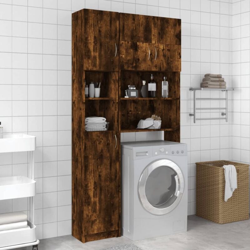 foto del prodotto vidaxl armadietto ideale per il bagno con 2 scomparti aperti e 2 ante vari colori colore marrone fumo