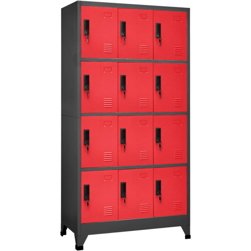 foto del prodotto vidaxl armadietto in acciaio 12 scomparti con chiavi 90x45x180cm vari colori colore antracite e rosso