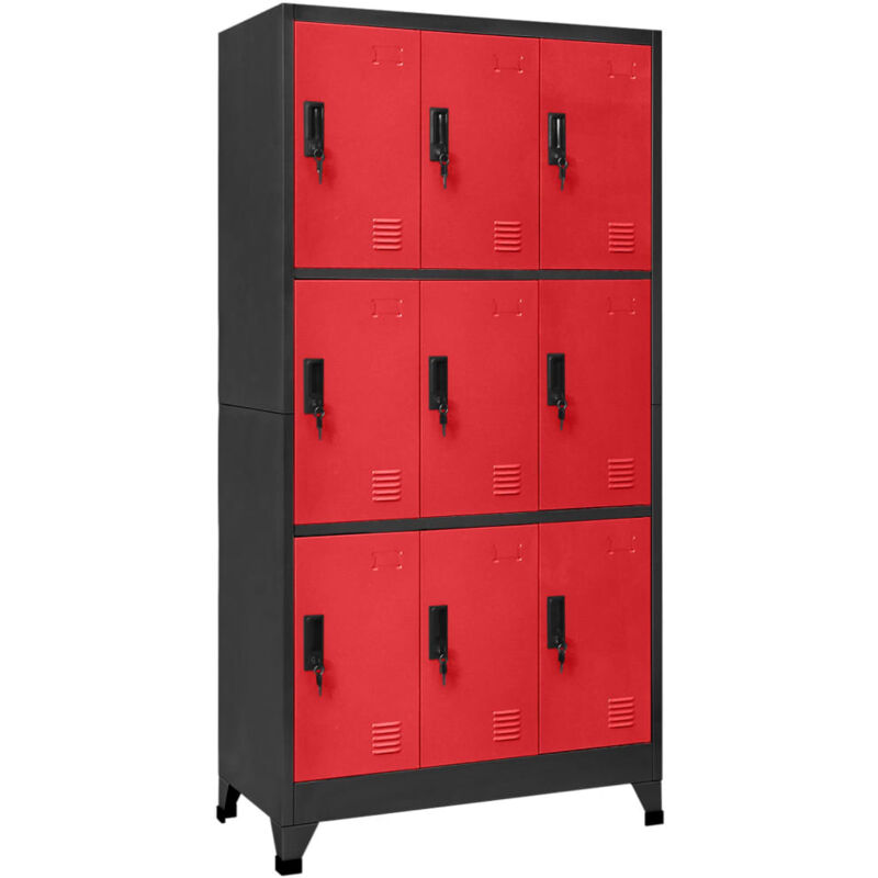 foto del prodotto vidaxl armadietto in acciaio 9 scomparti con chiavi 90x45x180cm vari colori colore antracite e rosso