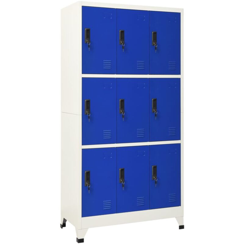 foto del prodotto vidaxl armadietto in acciaio 9 scomparti con chiavi 90x45x180cm vari colori colore grigio e blu