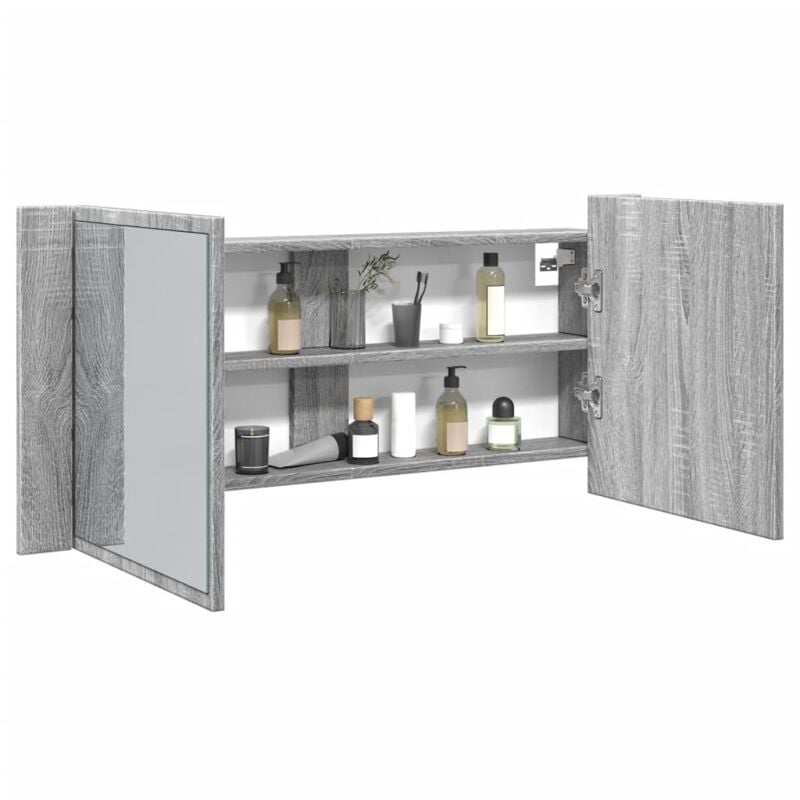 foto del prodotto vidaxl armadietto specchio con led da bagno grigio sonoma 100x12x45 cm