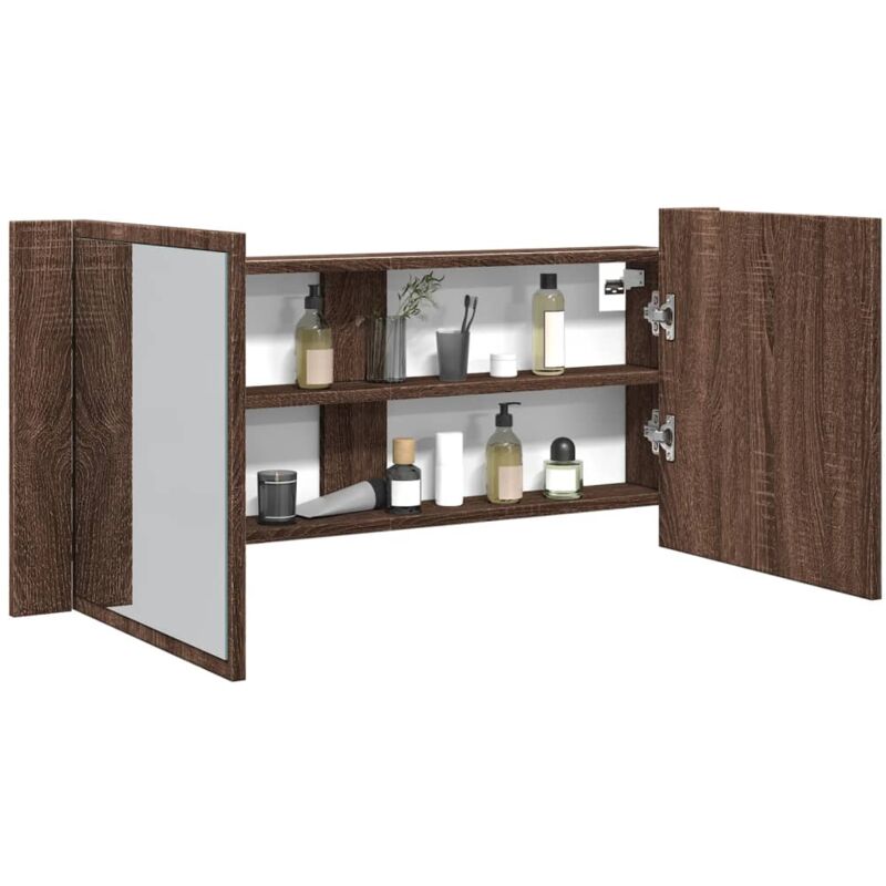 foto del prodotto vidaxl armadietto specchio con led da bagno rovere marrone 100x12x45cm