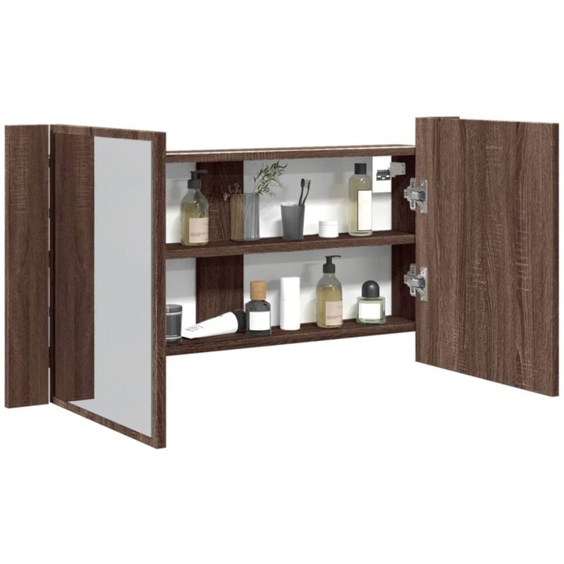 foto del prodotto vidaxl armadietto specchio con led rovere marrone 90x12x45cm acrilico