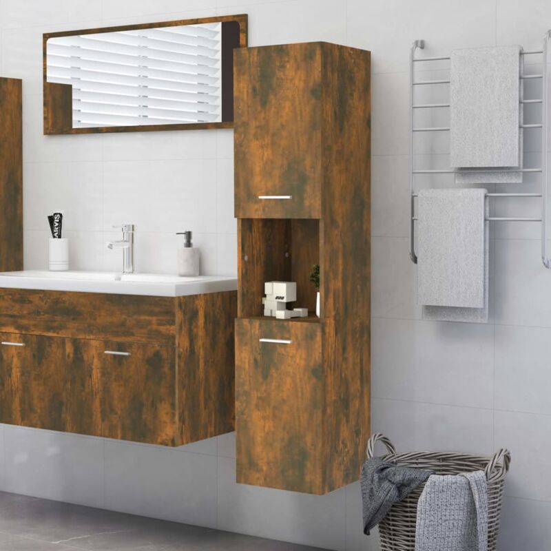 foto del prodotto vidaxl armadio a muro moderno da bagno dotato di 2 ante e ripiano centrale vari colori colore marrone fumo