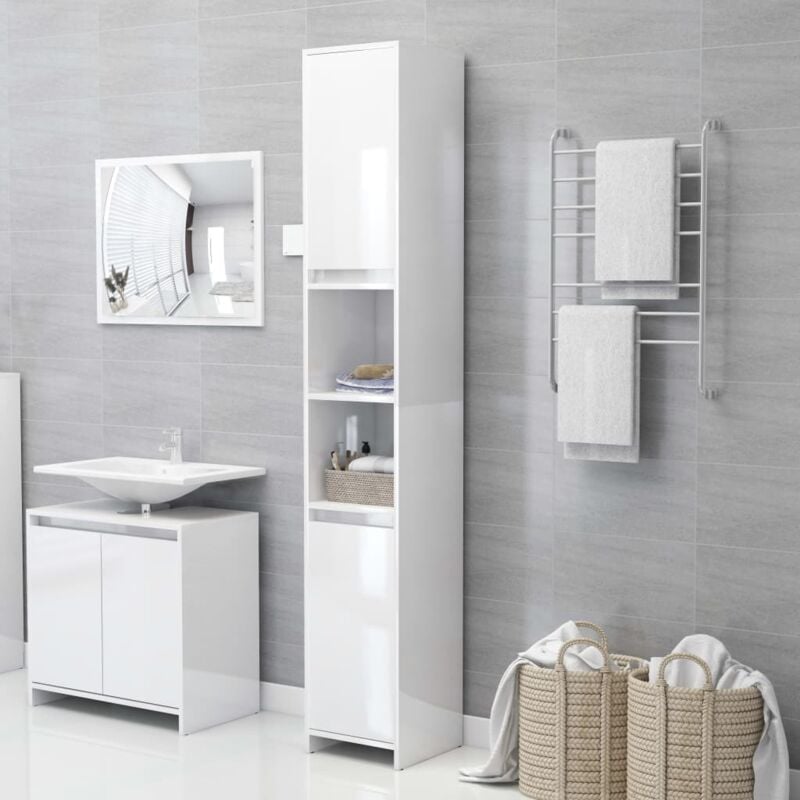 foto del prodotto vidaxl armadio alto da bagno moderno ed elegante con 2 ante e ripiano vari colori colore bianco lucido