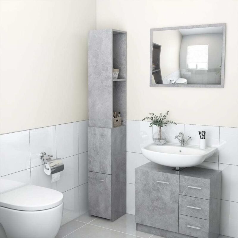 foto del prodotto vidaxl armadio alto ideale per il bagno con 2 cassetti e 2 scomparti aperti vari colori colore cemento