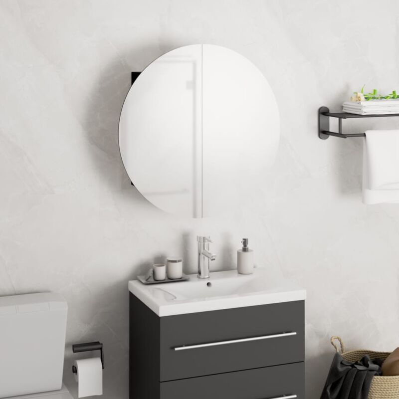 foto del prodotto vidaxl armadio da bagno con specchio rotondo e led nero 40x40x17,5cm