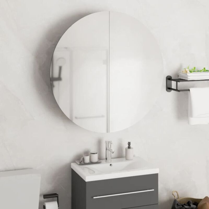 foto del prodotto vidaxl armadio da bagno con specchio rotondo e led nero 54x54x17,5 cm
