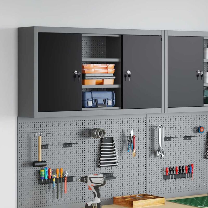 foto del prodotto vidaxl armadio da muro con pannello perforato nero 100x20x55 cm in acciaio