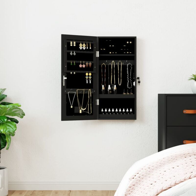 foto del prodotto vidaxl armadio portagioie a specchio con luci led a parete nero