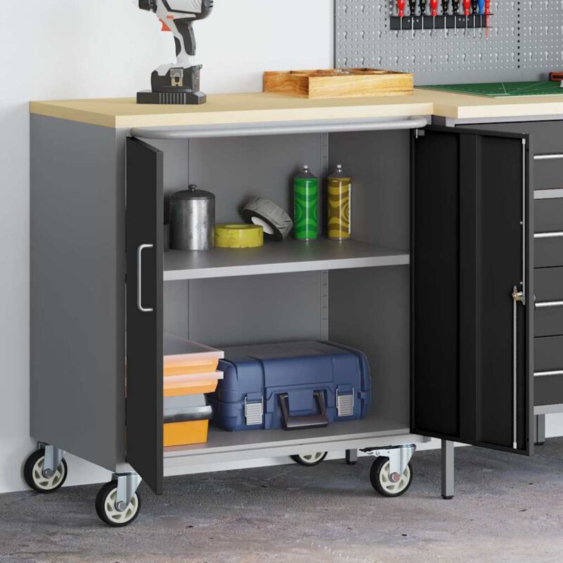 foto del prodotto vidaxl armadio portattrezzi con ruote e chiusura nero 75x45x85 cm acciaio