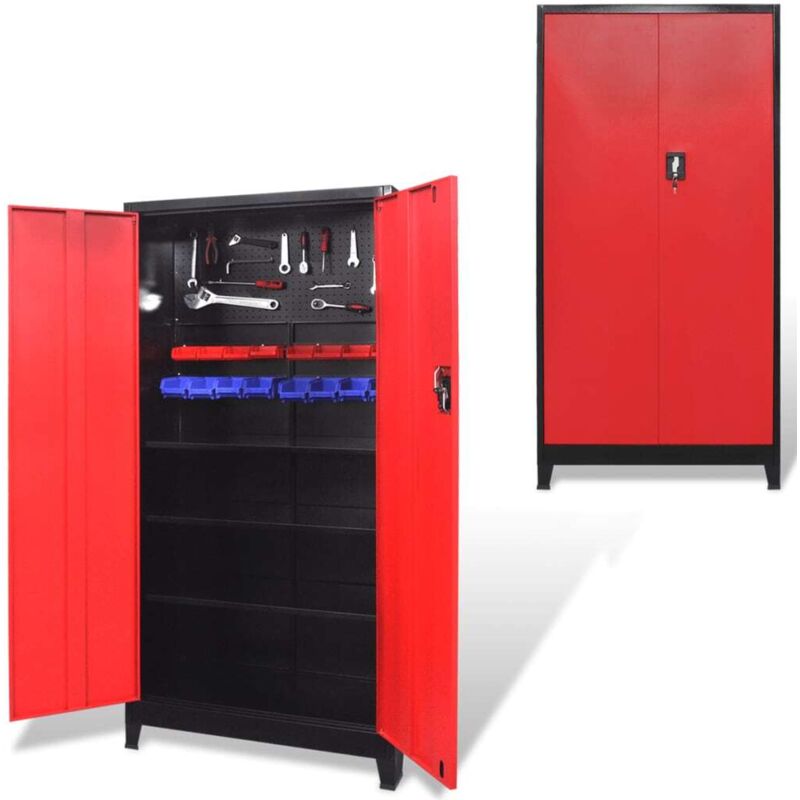 foto del prodotto vidaxl armadio portautensili 2 ante acciaio 90x40x180 cm nero e rosso