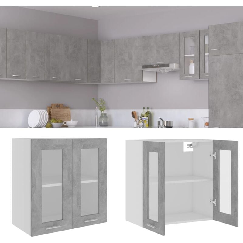 foto del prodotto vidaxl armadio sospeso con vetro grigio cemento 60x31x60 cm truciolato