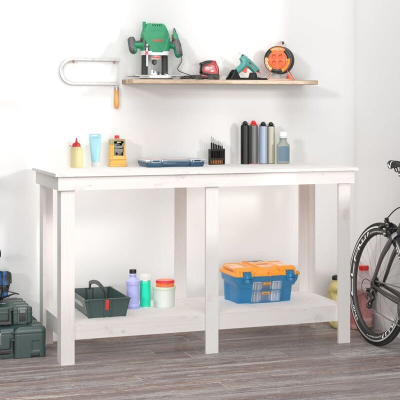 foto del prodotto vidaxl banco da lavoro bianco 140x50x80 cm in legno massello di pino