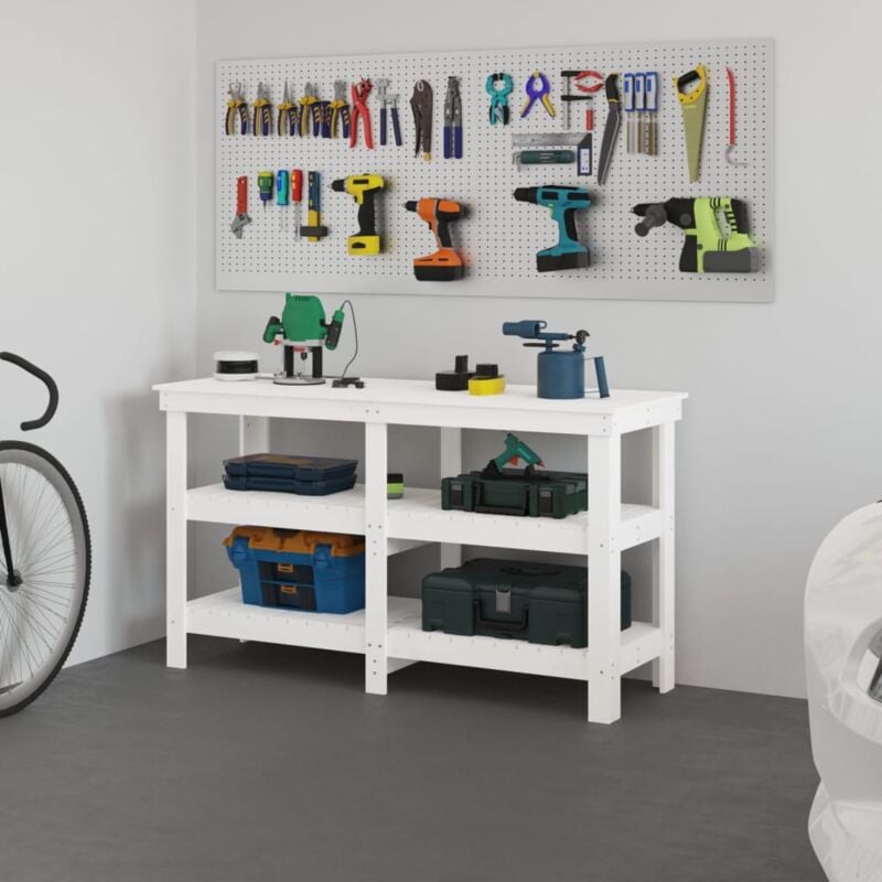 foto del prodotto vidaxl banco da lavoro bianco 142,5x50x80 cm in legno massello di pino