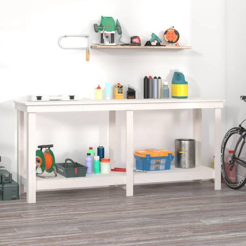 foto del prodotto vidaxl banco da lavoro bianco 180x50x80 cm in legno massello di pino